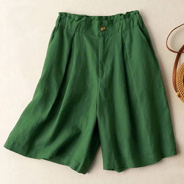 Vintage Solid Color Pleated High Waisted Shorts for wholesale by Sheer Trend