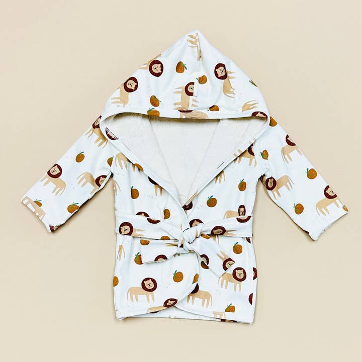 Lion Hooded Baby Bath Robe (Organic Cotton) for wholesale by Viverano Organics