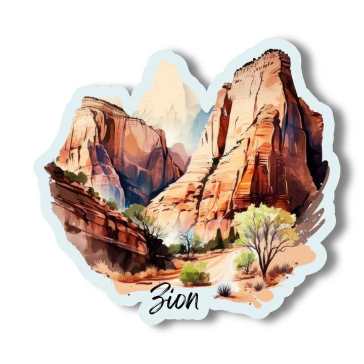 National Parks and Beyond - Wholesale Phone & Laptop Stickers - Zion National Park - Utah's Big 5 Watercolor 3" Sticker0