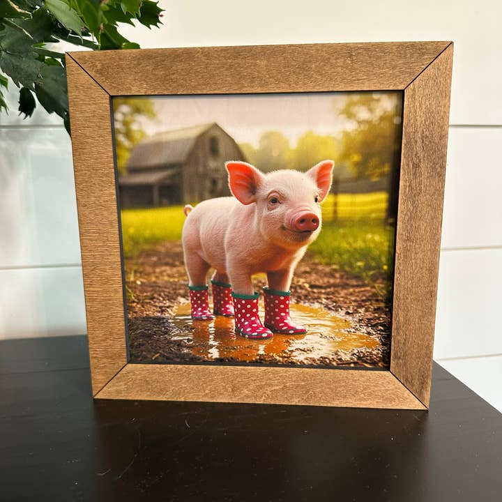 Leitão em Botas de Bolinhas com Moldura de 8,5” por atacado de Farmhouse Decor & Co.