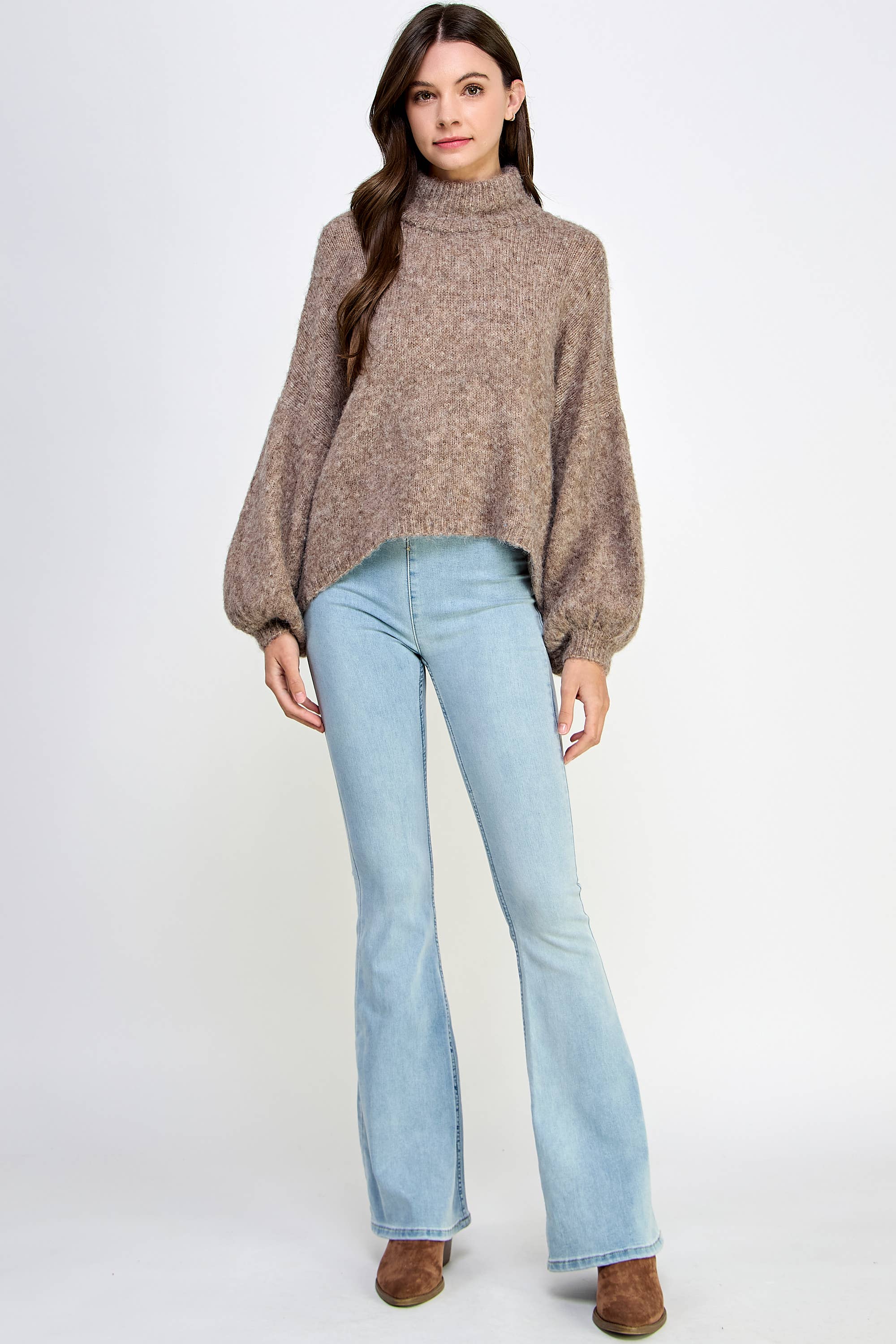 Million Colors - Wholesale Knit Sweater - Women's - Eloise Sweater Mock Neck High Low Hem Balloon Sleeves3