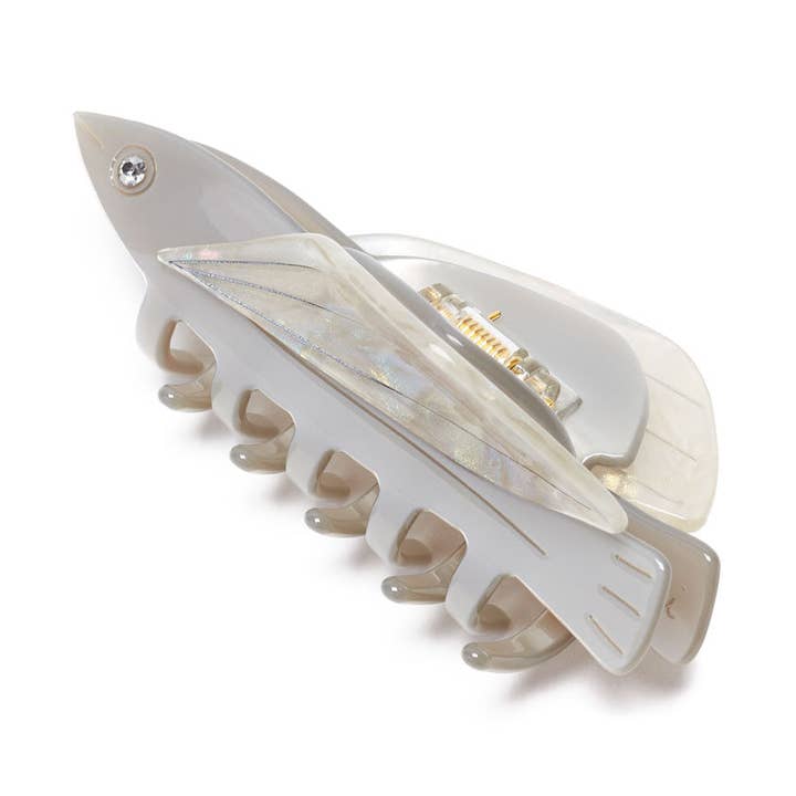 Flying Fish Silver Acetate Hair Claw Clip with Rhinestone for wholesale by WINONA IRENE