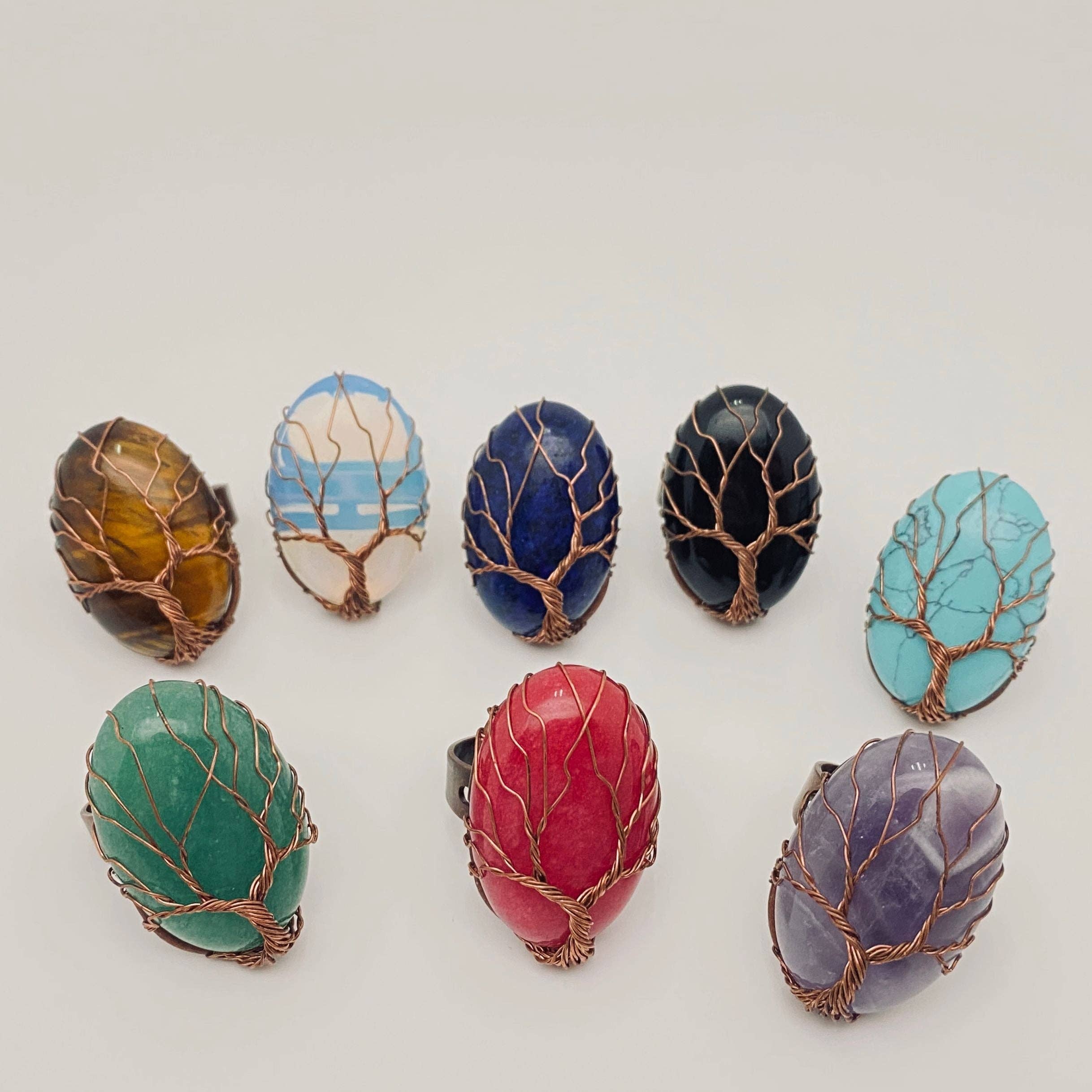 Mio Queena - Wholesale Cocktail/Statement Ring - Hand-wrapped Oval Natural Stone Tree of Life Ring9