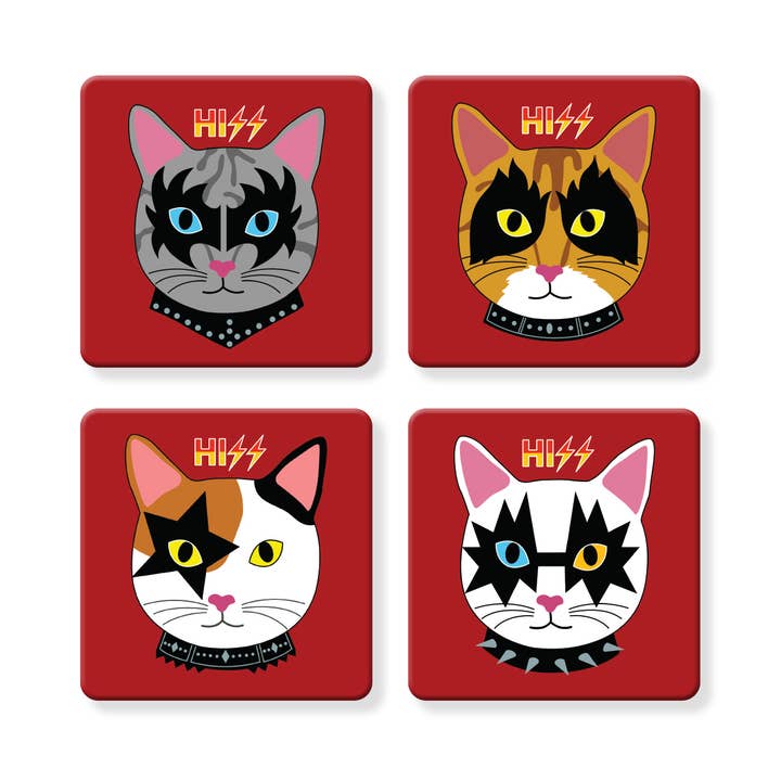 Set/4 MDF Coasters - Variety Pack: HISSING HISS CAT for wholesale by Naked Decor