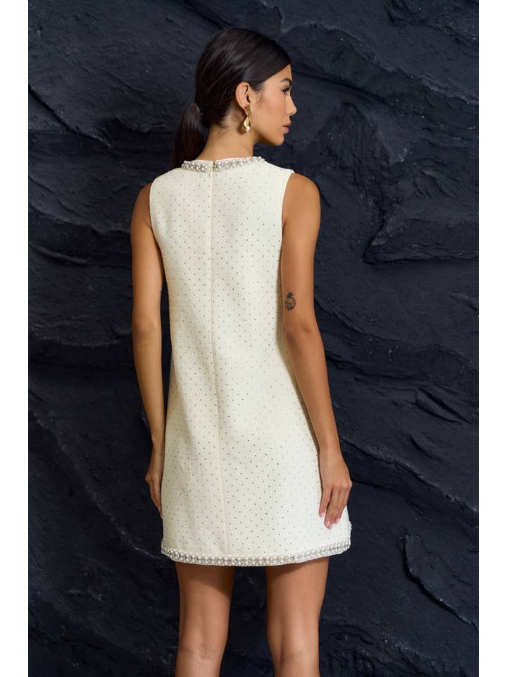 CREAM Sleeveless Mini Dress with Collar Embellishment for wholesale on Faire2