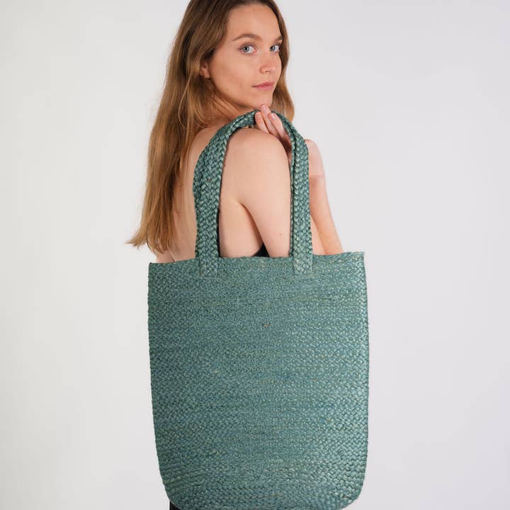 Shyla Soft Jute Tote Bag - Teal for wholesale on Faire