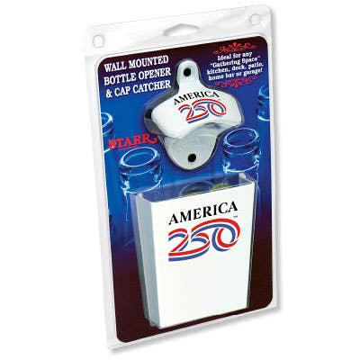 America 250 wandgemonteerde flesopener met witte dopvanger — set voor wholesale door STARR