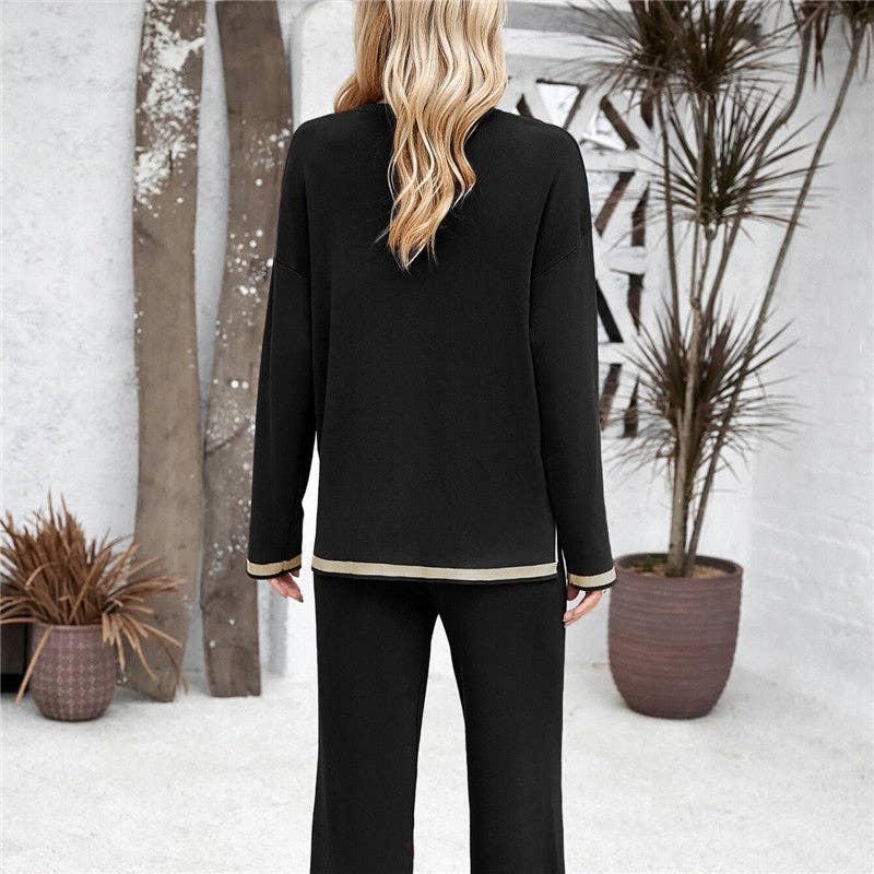 OceanusSwim - Wholesale Lounge Set - Women's - Casual Solid Color Knitted Long Sleeve Top And Pants Set2