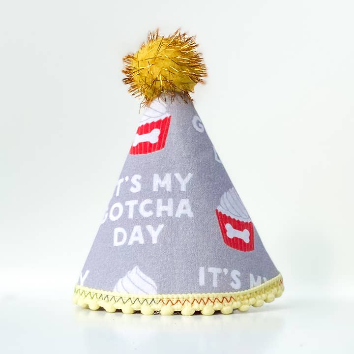 Pawty hat Gotcha day scarlet and gray dog birthday party for wholesale by doggish