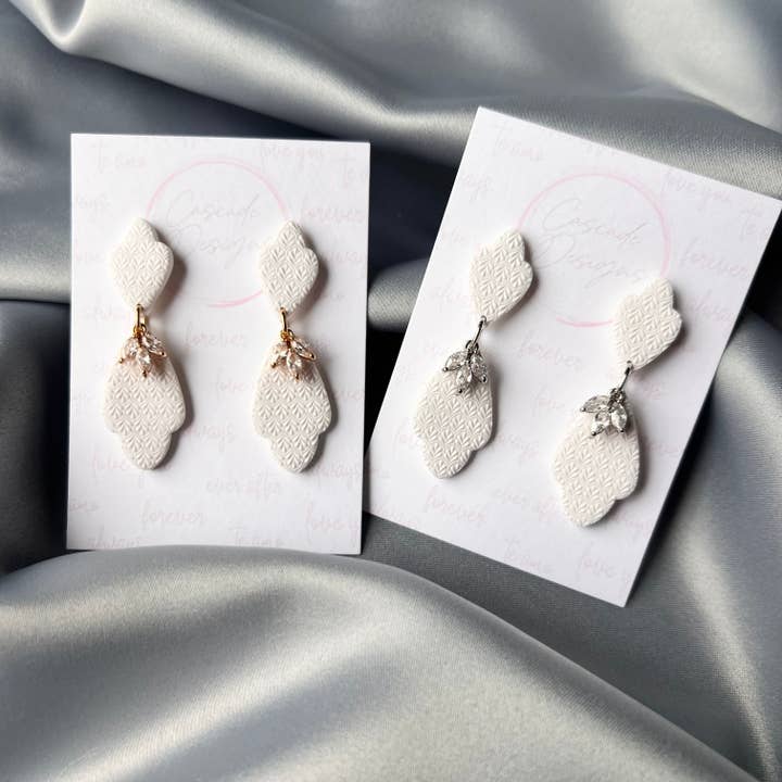The Emilee | Bridal Crystal Textured Clay Earrings for wholesale by Cascade Designs