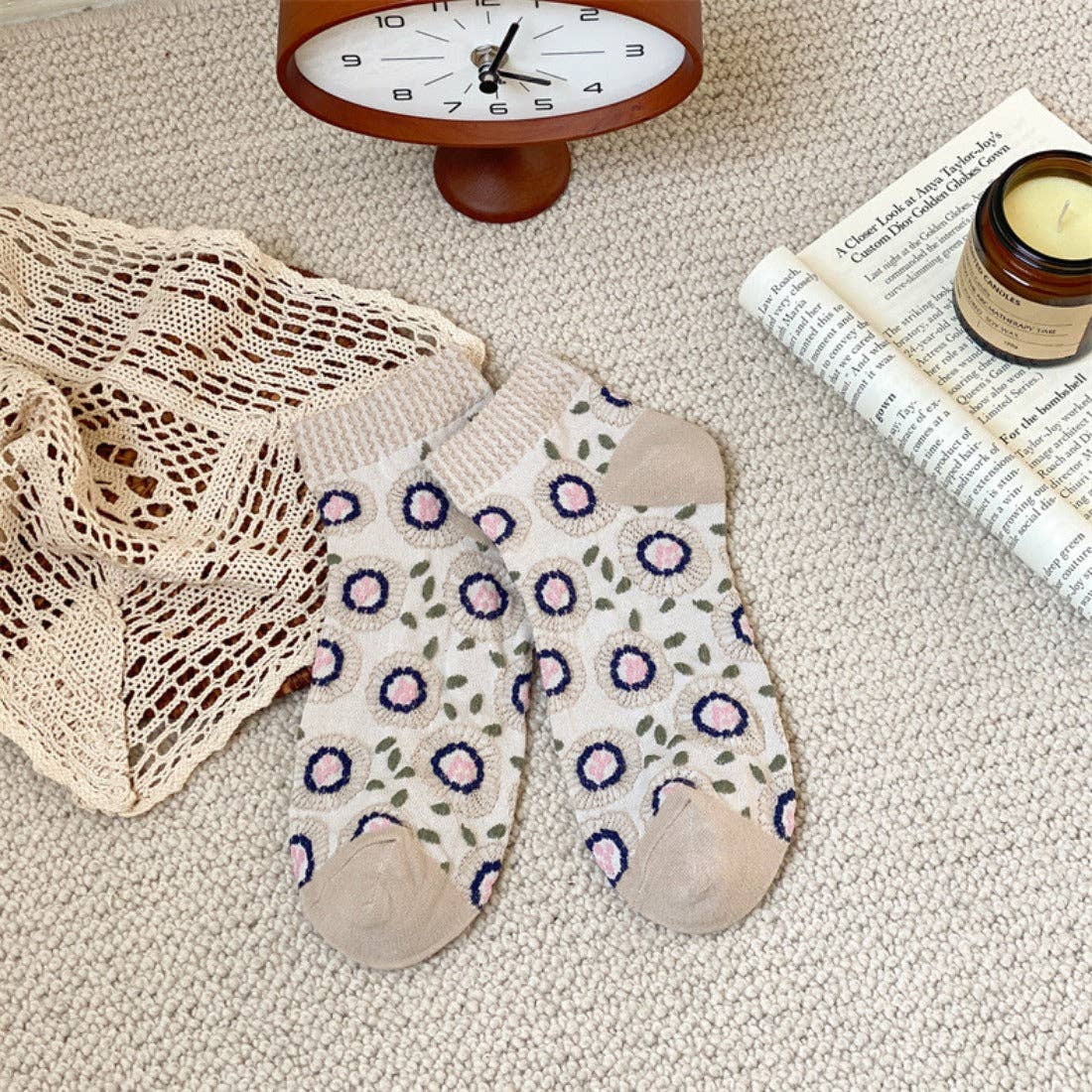 Funkyrel® Atzbranding Limited – Engroshandel Strømper - Dame – Rufia - Blomstermønstret Lavtskårne Sokker2