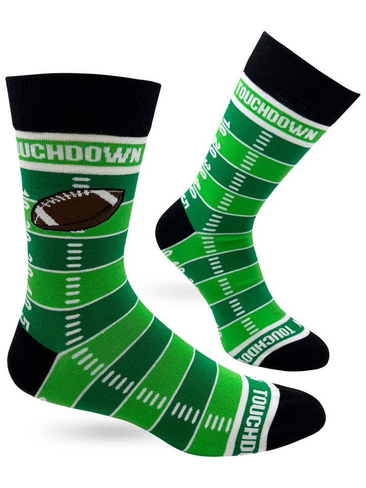 Touchdown Men's Novelty Crew Socks Featuring American Football Field for wholesale by Fabdaz