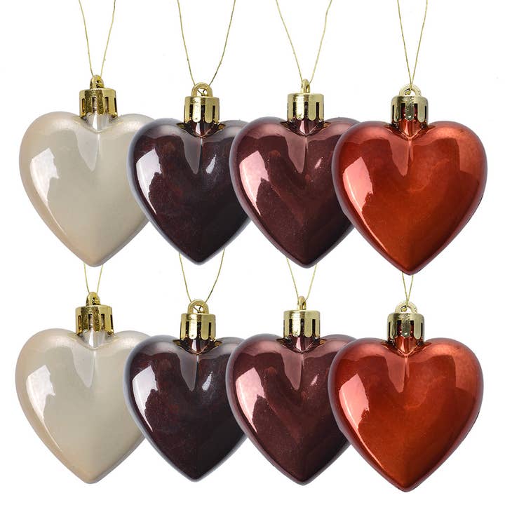 Clayre & Eef - Wholesale Ornament Set - 65615 Christmas Bauble Set of 8 Heart 5 cm Multicoloured