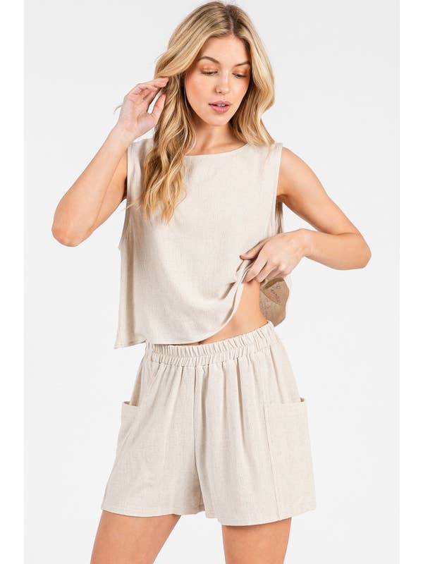 Final Touch - Wholesale Tank Top - Women's - Linen Round Neck Sleeveless Top - NT31457A