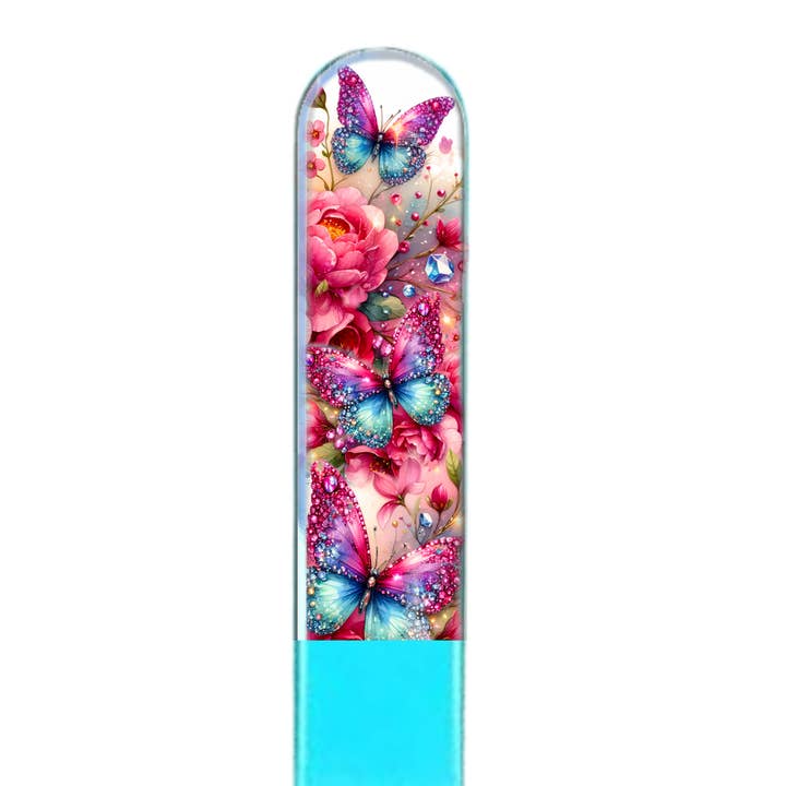 Lima de Unhas de Cristal Colorida 3D com Borboletas e Flores Brilhantes por atacado de Classy Nail Files