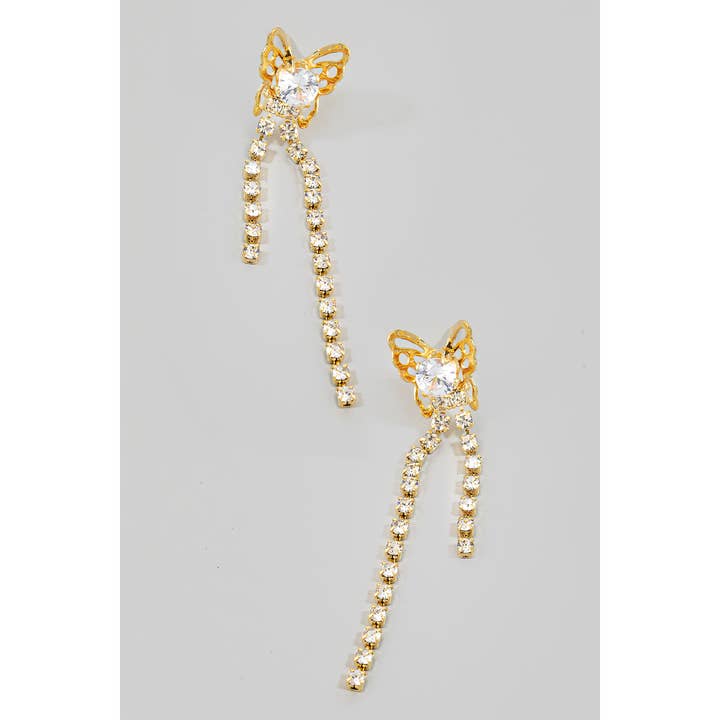 Mini Rhinestone Butterfly Chain Drop Earrings for wholesale by The Looks by Fame Accessories