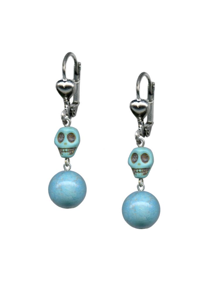 Bohemian Cowgirl Turquoise Skull Earrings for wholesale by Classic Hardware