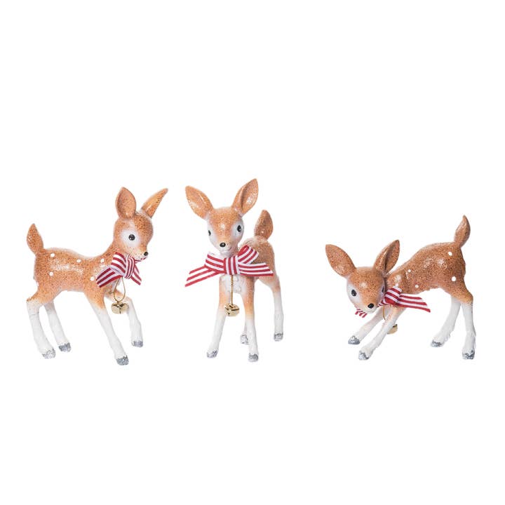 Transpac - Wholesale Christmas Decoration - Christmas Resin Vintage Holiday Deer Figurine Set of 3