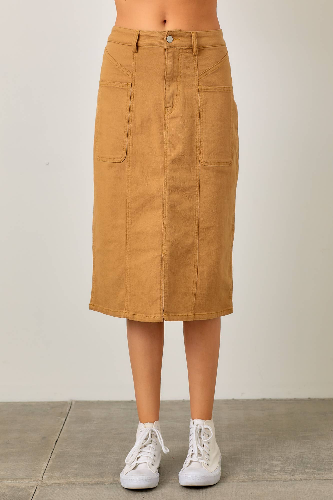 Polagram by Wellmade USA - Wholesale Skirt - Women's - DENIM MAXI SKIRT WITH BACK SLIT DETAIL0