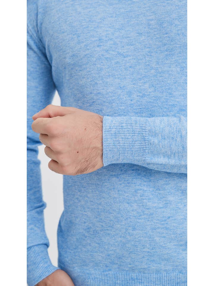 Yves Enzo – wholesale Knitted jumper – Men′s – Crew neck jumper 2XL to 5XL in sky blue