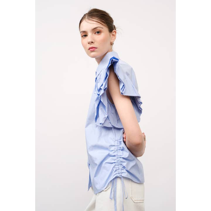 INA – wholesale Blouse – Women’s – Cotton Ruffle Short Sleeve Side Drawstring Tie Top