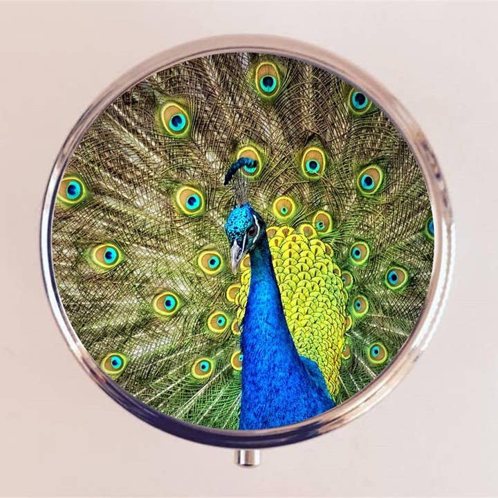 Peacock Bird Pill Box Case Pillbox Holder Trinket Stash Box Feathers Birds for wholesale by FringePop