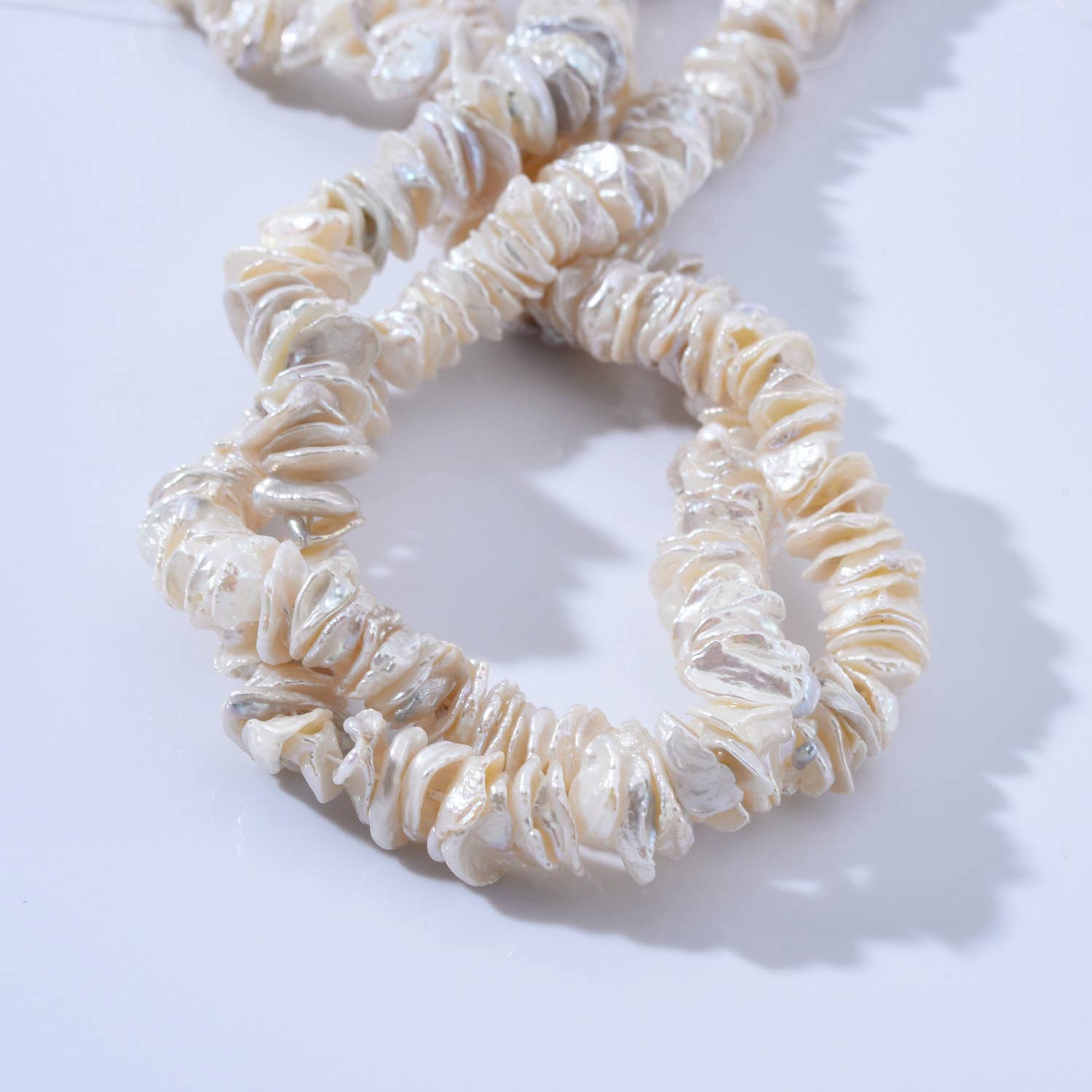 findings4uGem - Wholesale Beaded/Pearl Necklace - Natural Keshi Heishi Shaped White Pearl Beads Jewelry FWP0231