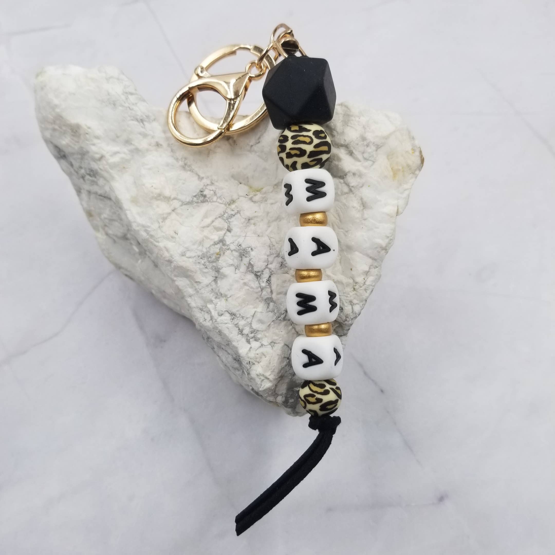 The Pretty Jewellery - Vente Porte-clés – femme - Porte-clés MAMA en perles de silicone léopard3