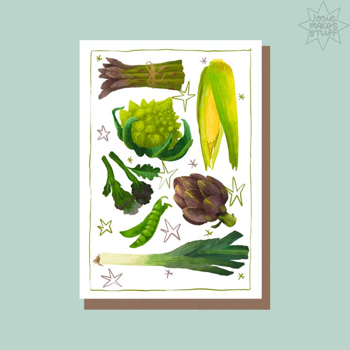 Veggies - Greengrocers art card  for wholesale by Josie Makes Stuff