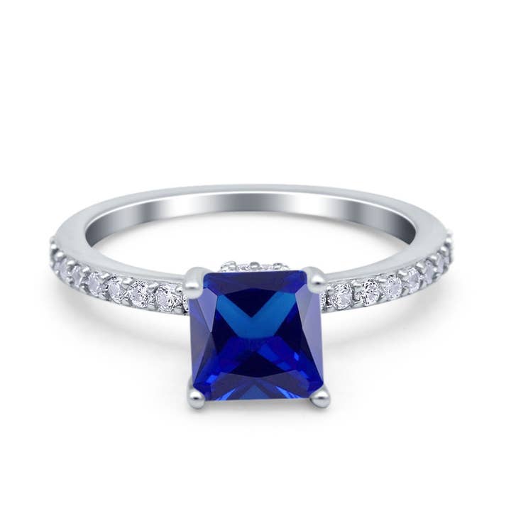 Cushion Cut Art Deco Vintage Round Simulated Blue Sapphire CZ Wedding Bridal Ring for wholesale by Blue Apple Imports