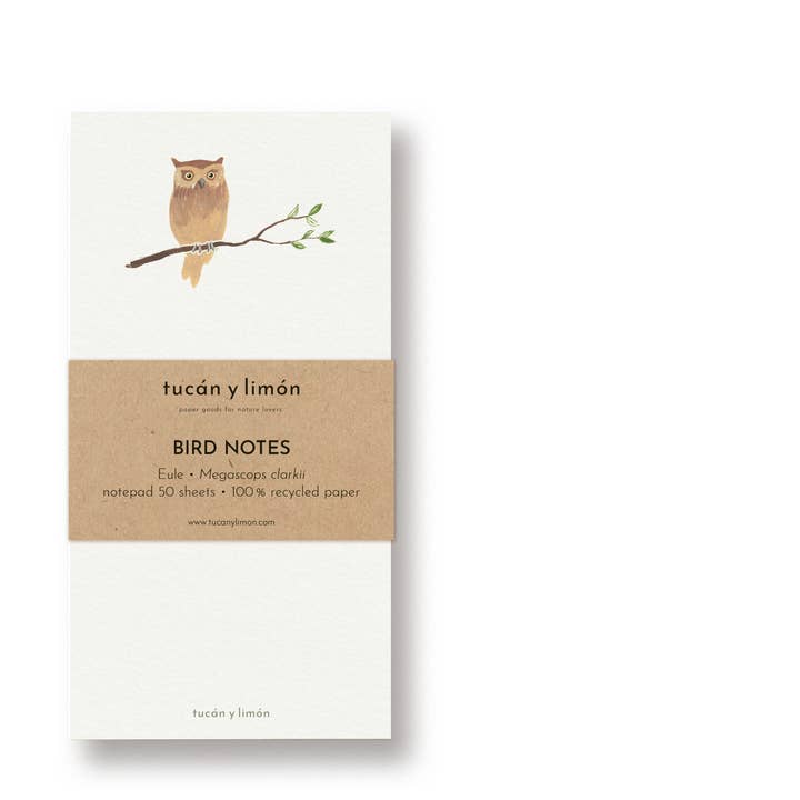 BIRD NOTES - Hibou | Bloc-notes DINA6 étroit pour la vente par tucán y limón