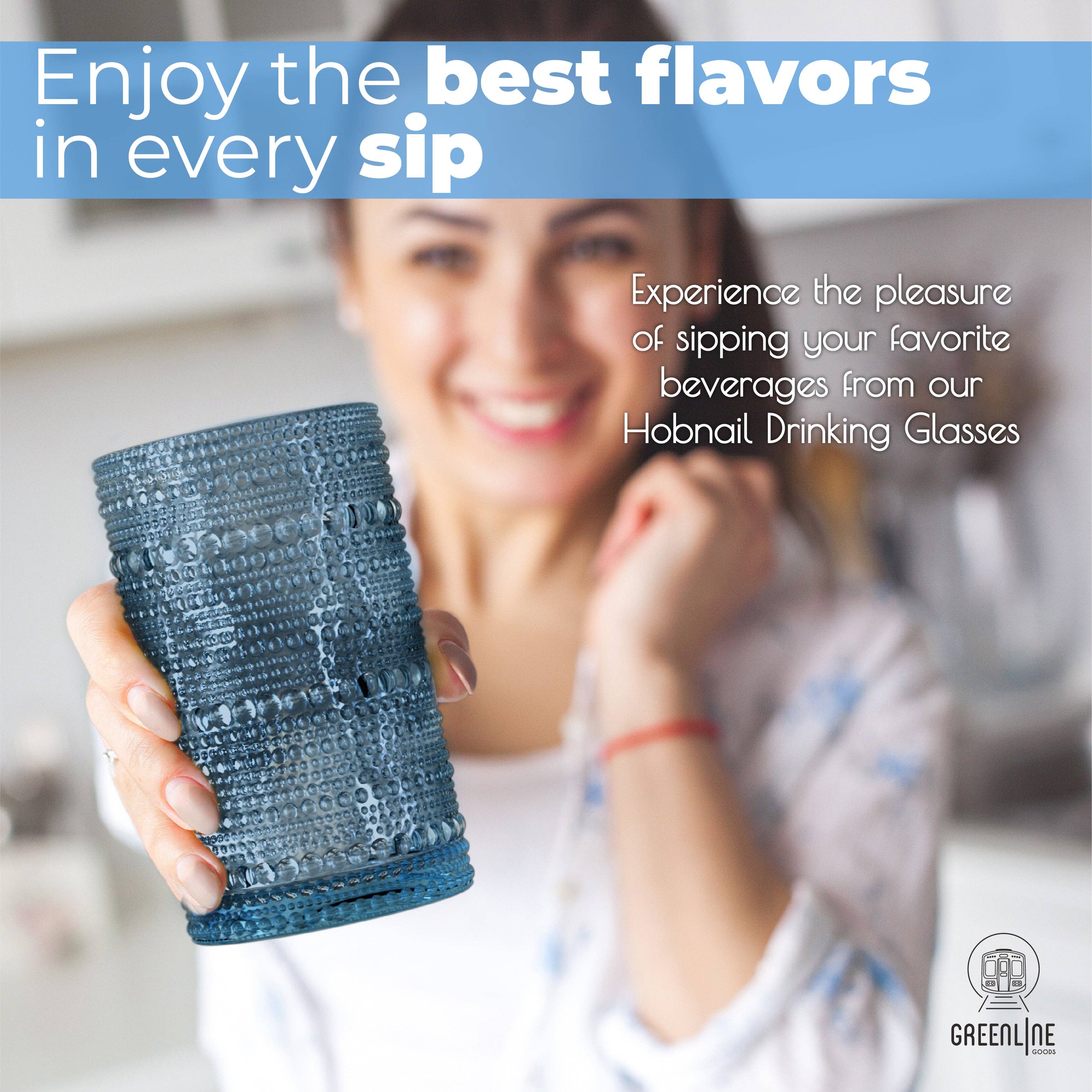 Greenline Goods - Wholesale Drinking Glass/Cup - Hobnail Drinking Glasses - Blue 14 oz ( Set of 4 )1