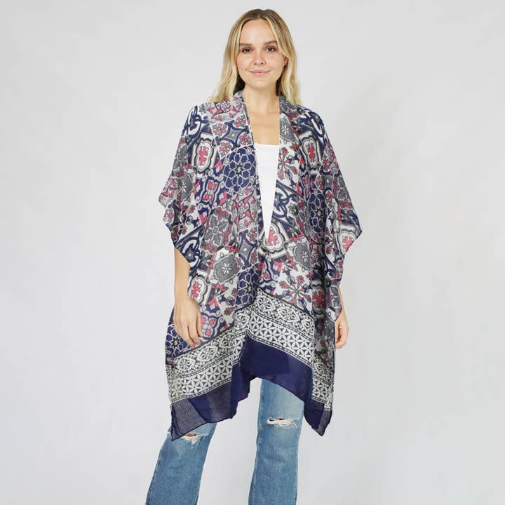TEGELPRINT KIMONO MET KWAST, EVT 10627 voor wholesale door JOIA ACCESSORIES