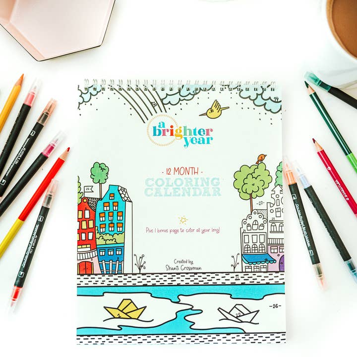 12 Month Color By Day Evergreen Calendar 2025 Coloring Book for wholesale by A Brighter Year