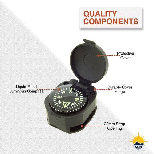 Big Discoveries / Sun Co. - Venta al por mayor Brújula de navegación - WristTurtle Compass - Brújula de muñeca blindada con tapa de cierre6