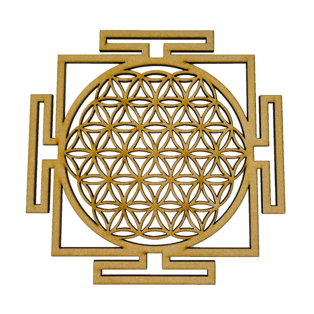 France Mineraux - Wholesale Plaque - Flower Of Life And Yantra Reloading Plate - Carved Wood1