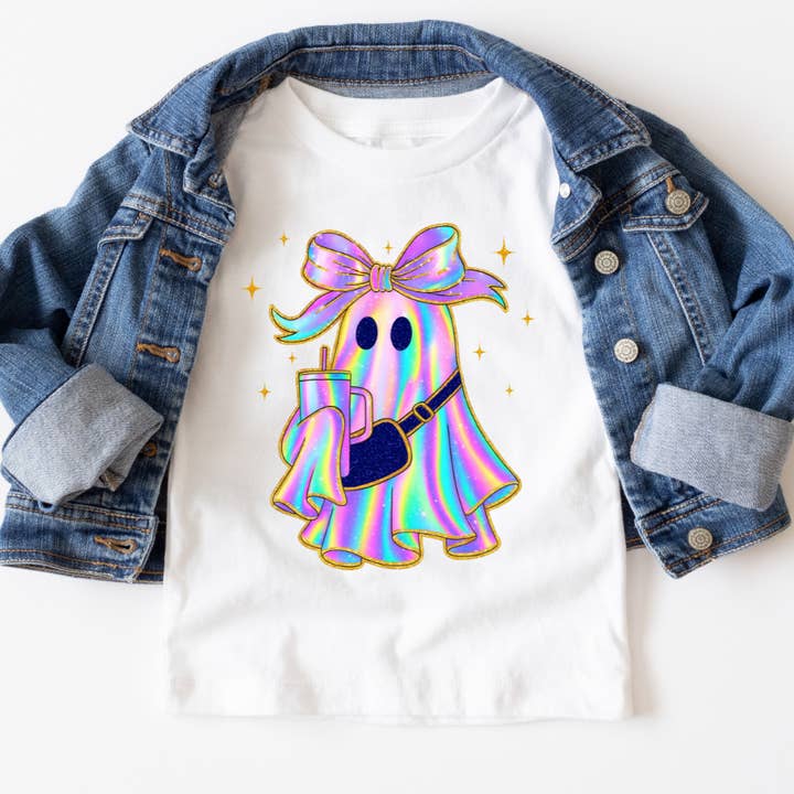 Boojee Ghost Youth Halloween Graphic Tee for wholesale by Mama and Littles Apparel