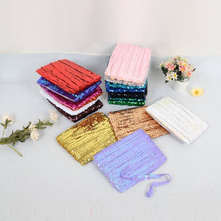 AK Brand - Wholesale Ribbon – Gift wrapping - Elastic Sequin Trim 0.8 Inch Glitter Paillette Ribbon16
