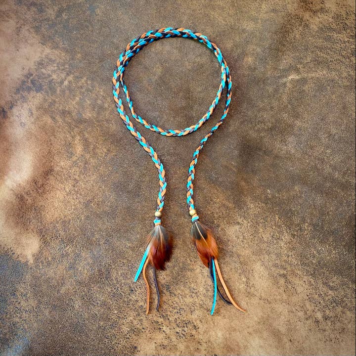 ASTALI - Venta al por mayor Accesorio para sombrero - Mujer - Accesorio de cuero trenzado - Turquesa óxido chocolate, cinta para sombrero5