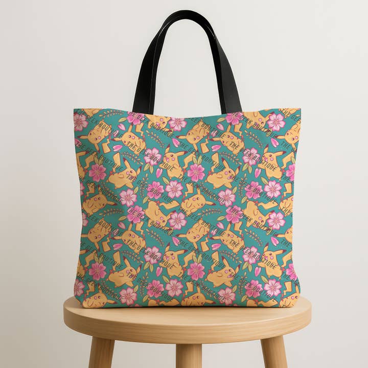 Cherry Blossom Pika Poke Video Game Large Zipper Tote Bag for wholesale by The Geek Boutique