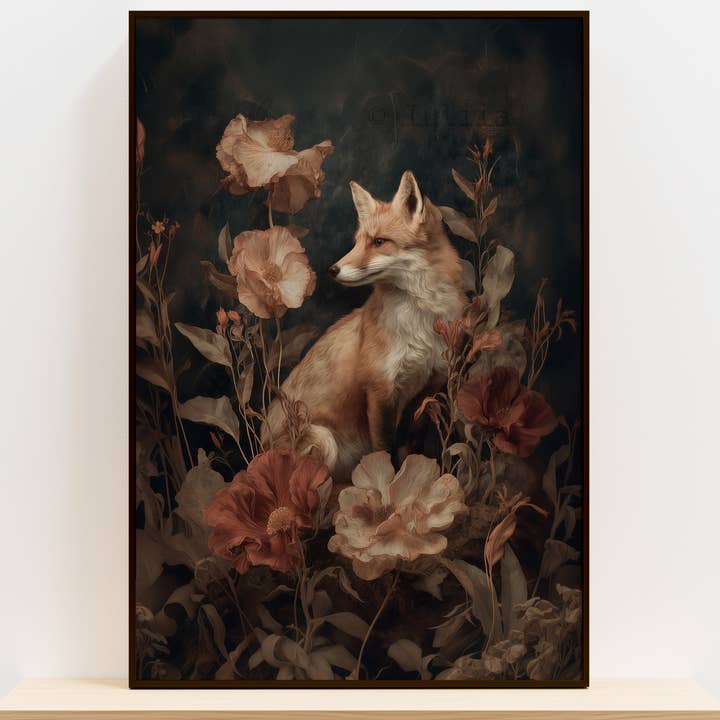 Baroque Botanical Wildlife Print – Fox with Antique Florals for wholesale by IuliiaArtPrints