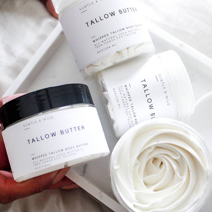 Subtle & Wild - Wholesale Facial Moisturizer - 8oz Unscented Tallow|Tallow Skincare|Beef Tallow|Tallow Bulk