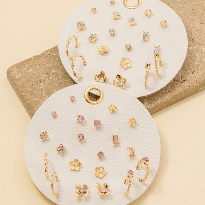 Ten Pair Assorted Flower Stud Earrings Set for wholesale by Anarchy Street