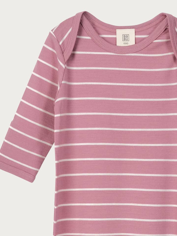 Babu - Wholesale Baby gown – Baby - Merino Bundler Nightgown - Blossom Stripe2