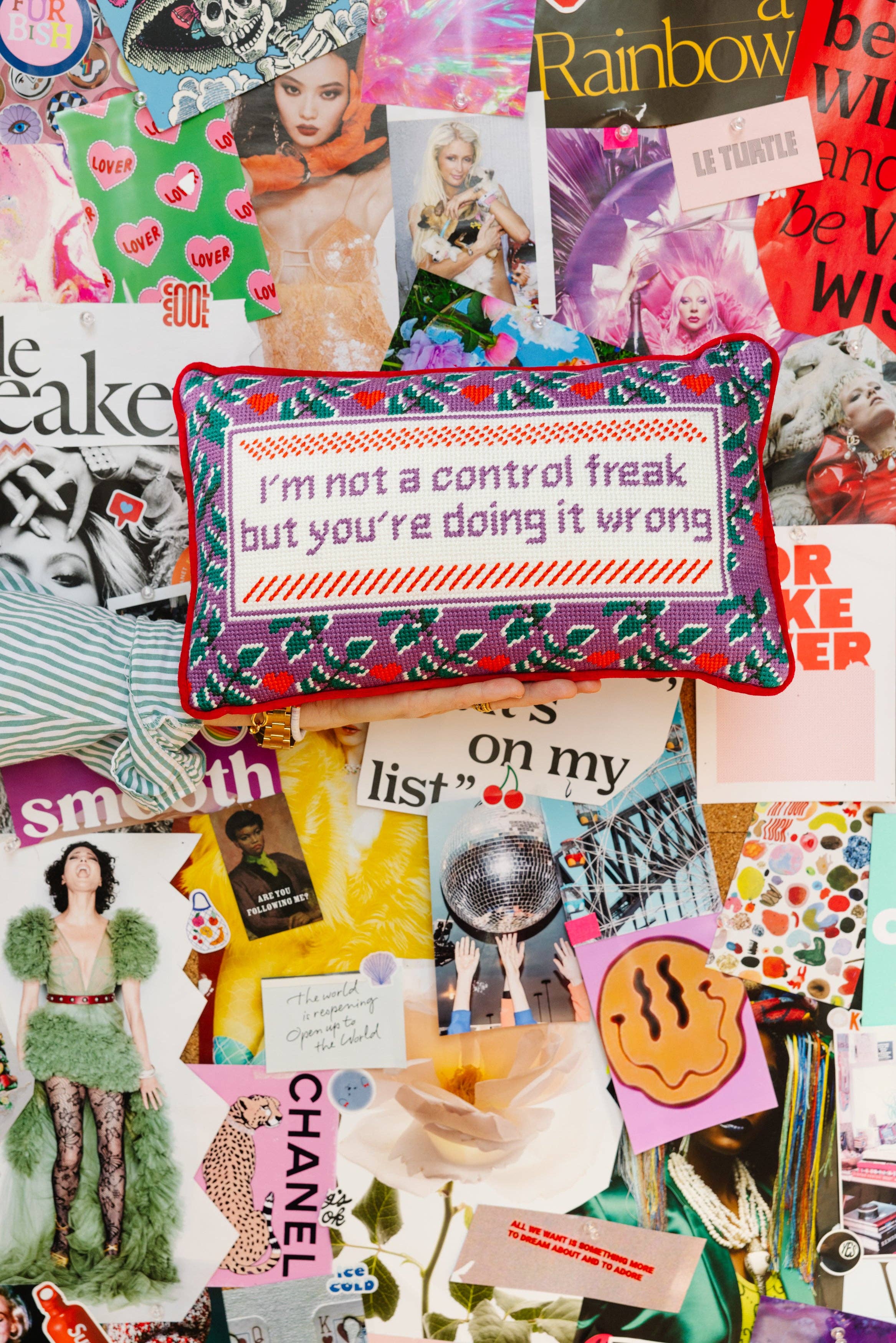 Furbish Studio - Wholesale Throw/Decorative Pillow - Control Freak Needlepoint Pillow2