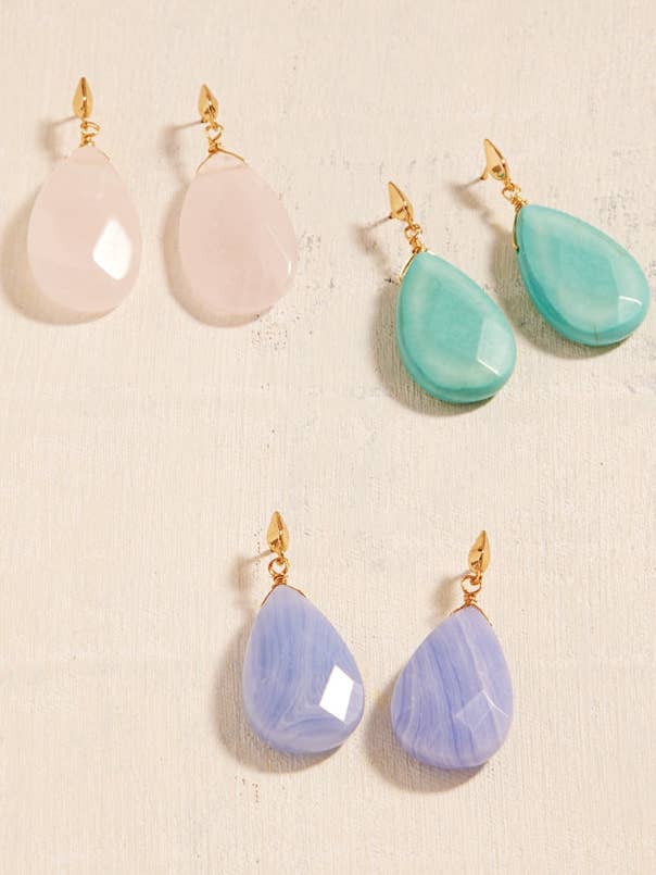 18K Gold Plated Brass Teardrop Stone Post Earrings for wholesale by Designature New York