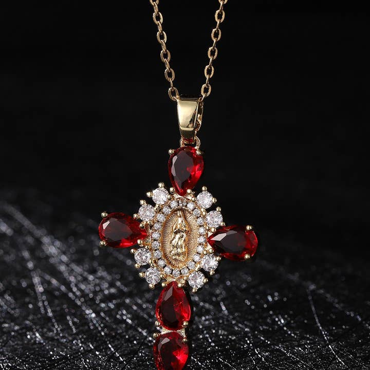 ACCITY - Wholesale Pendant/Charm Necklace - Zirconia Pendant Virgin Mary Cross Necklace_CWMM58678