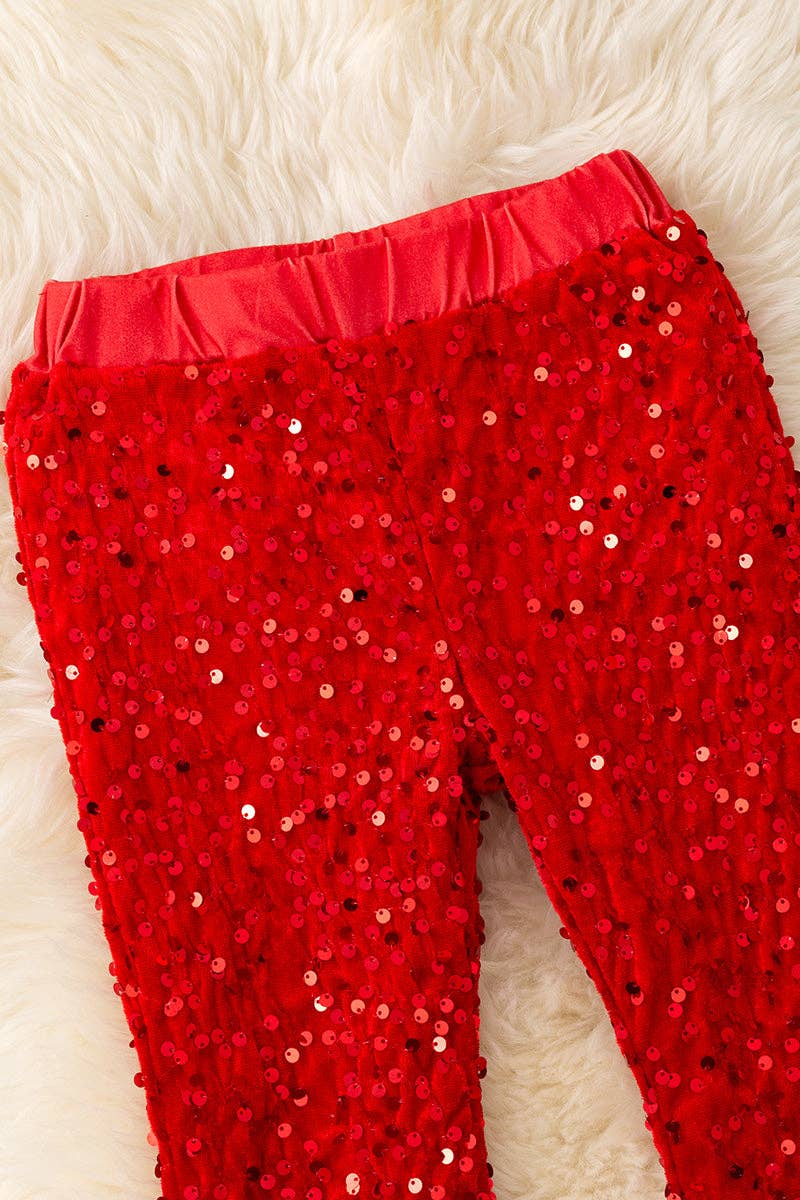 Kids Charm Online - Vente Pantalon – enfant - Cloches à sequins rouges avec ceinture élastique. PNG50113007 AMY1