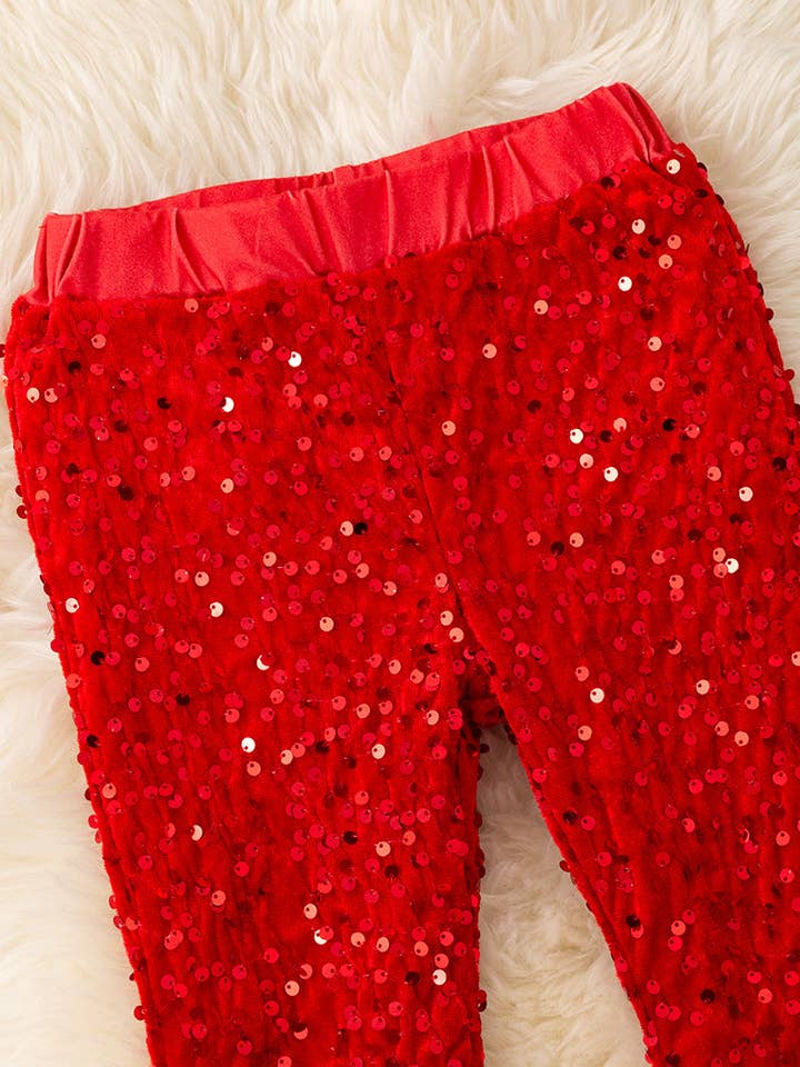 Kids Charm Online - Vente Pantalon – enfant - Cloches à sequins rouges avec ceinture élastique. PNG50113007 AMY1