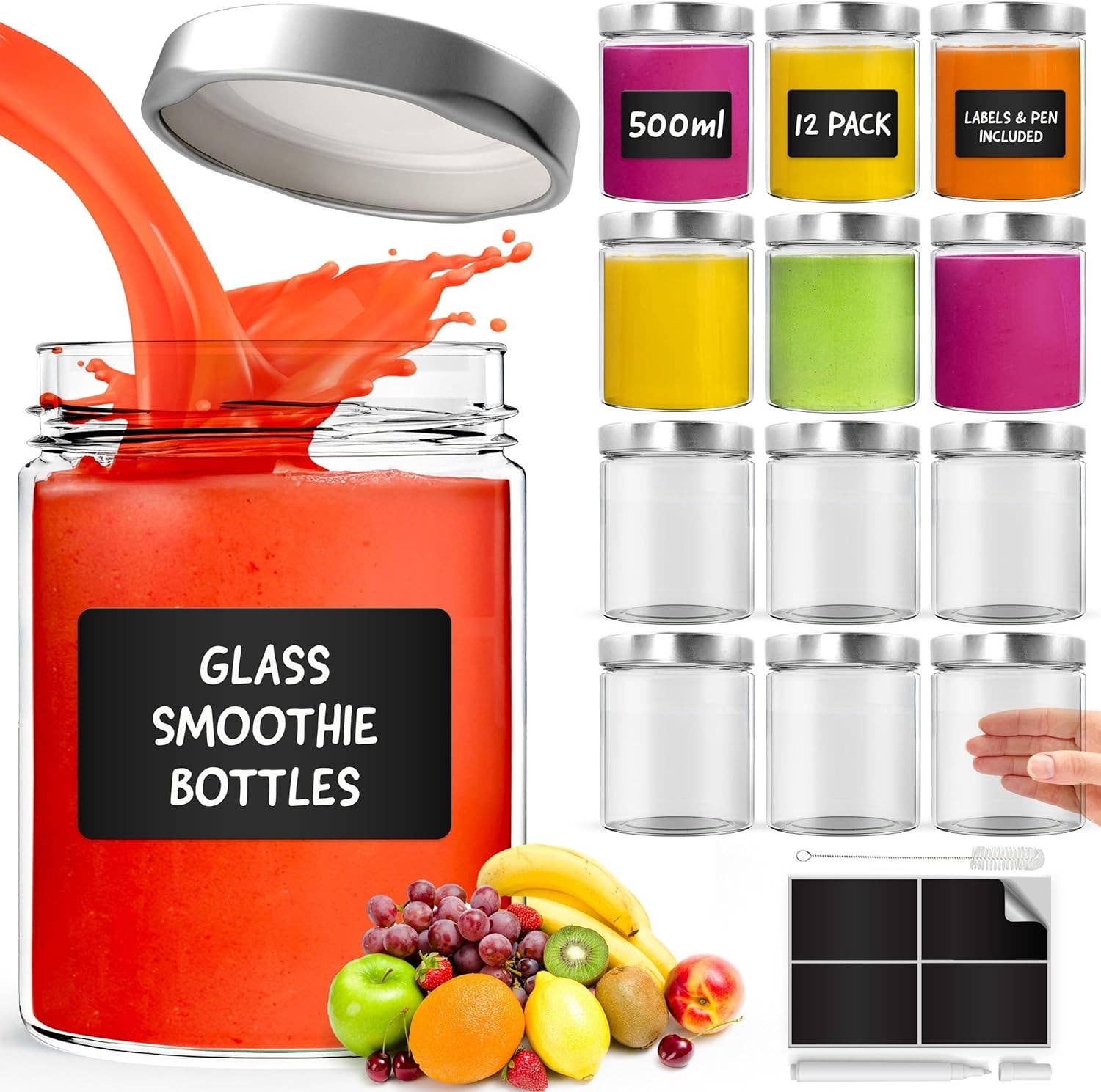 Jara Trading – wholesale Jar – Glass Mason Jars with Lids 750ml - 6 Pack, Leakproof Glass Bottles with Lids for Airtight Seal, Drinking Bottle Ideal for Smoothies, Milkshakes, Sauces, Food Storage, Juices, Beverages, Infused Water8